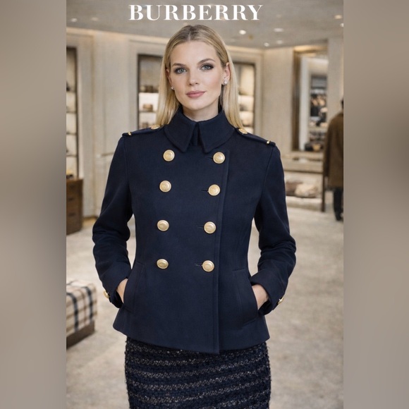 Burberry Jackets & Blazers - NWT Burberry Navy Pea Coat with Gold Buttons - 12-14